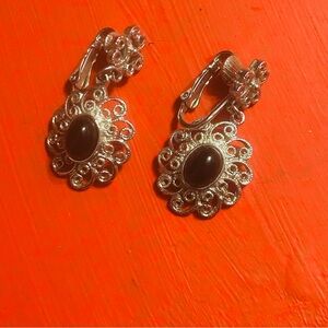 Black and Silver Vintage 70s Whimsygoth Clip on Earrings